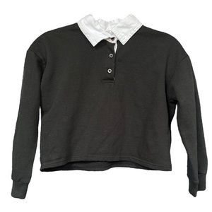 Button up collar‎ long sleeve crop top